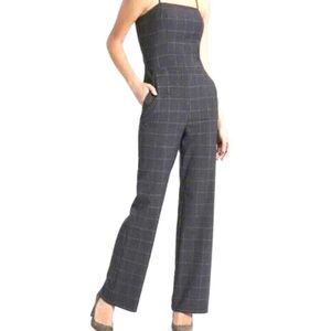Banana Republic Plaid Wide Leg Jumpsuit in Grey & Metallic Sliver Size XS